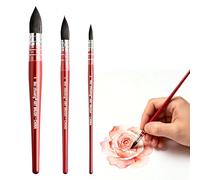 Mop Brush Watercolour Set, 3PCS Pointed Round Watercolour Brushes for Artists and Hobbyists, Red Mop Watercolour Paint Brushes Size 2 5 8 for Detailed Artwork and Large-Area Washes