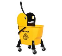 Mop Bucket 26L Yellow Plastic Body Metal Handle Wheels 90x44x36cm Heavy Wringer