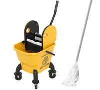 Mop Bucket 26L Yellow PP Plastic with Wringer, Wheels, Handle 45x31x90cm +MopSet