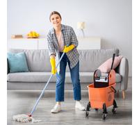 HOMCOM Mop Bucket On Wheels w/ Carry Handle, Mop Holder And Plastic Body