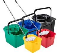 Mop & Bucket Set In Red, Blue, Green, Yellow or Metallic For Cleaning Floors & Tiled Surfaces 12L Bucket Capacity With Pouring Lip & Cotton Mop (Red - Mop & Bucket, 2 Sets)
