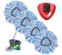 Mop Head Replacement, Spin Mop Replacement Head, Include 4pcs Mop Replace Heads, 1 Extra Mop Base Replacement, Washable, Flexible & Reusable