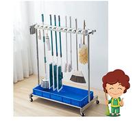 Mop Holder Broom Holder Drain Rack Broom Mop Holder Utility Rack for Mops And Brooms,Cleaning Tool Cart,Storage and Organization,Housekeeping Cart,Umbrella Stand, Mop Can put wet mops, with Wheels,