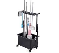 Mop Holder Broom Holder Mop Broom Holder Cleaning Supplies for Housekeeping Mop Bucket Garden Tool Organizer Rack Cleaning Cart on Wheels Broom Closet Storage Cabinet Movable Commercial Mop Drain Rack
