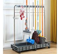 Mop Holder Cart with 10 Slots, Floor Standing Cleaning Caddy, Durable Janitorial Organizer with Silent Wheels, Space Saving Storage for Brooms and Tools