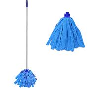 Mop, One Mop Handle with Two Blue Microfiber Cloth Mop Heads (1 Handle & 2 Mop Heads)