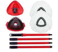 Mop Replace Head Mop Handle for O Cedar Mop, Mop Replacement for Ocedar Spin Mop Includes 2 Mop Heads Replacements 4-Section Mop Handle 1 Mop Base 1 Scrubber Mop Head for O-Cedar Spin Mop