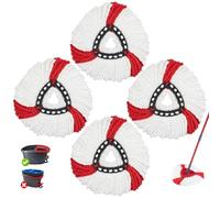 Mop Replacement Heads, Triangle Spin Reusable Heads Compatible with Vileda Turbo Mop Pads Red 4 Pack