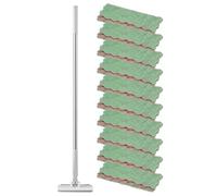 Mop with 10 Washable Microfibre Cloths, Mop with Pressure Clamp System, Disposable Dust Mop, No Washing Mop for Kitchen, Desk, Wall, Window Glass, Corner