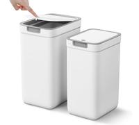 MOPALL 2 Pack Bathroom Trash Can with Lid, 3.6Gal + 2.4Gal Garbage Can with Pop-Up Lid, Small Trash Can Dog Proof, Slim Trash Bin Waste Basket for Toilet, Office, Bedroom, Living Room, Kitchen (White)