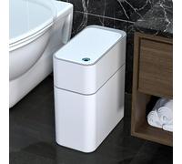 MOPALL Small Bathroom Trash Cans with Lids,Motion Sensor Trash Can Narrow Waterproof Plastic 3.5 Gallon Automatic Bagging Touchless Garbage Can,White