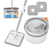 MOPALL Spin Mop and Bucket Set, Dual Chambers Dirty and Clean Water Self Separation for Floor Wall Window, Wet and Dry Mop and Bucket with Wringer Set for Home (1 Square Mop with 2 Microfiber Pads)