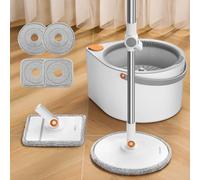 MOPALL Spin Mop and Bucket with Wringer Set for Home, Dual Chambers Dirty and Clean Water Self Separation for Hardwood Floor Wall Window Cleaner (1 Square Mop and 1 Round Mop with 4 Microfiber Pads)