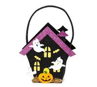 Mopec HA2 Felt Basket House Halloween roof lamé Pink with Handle, Black, 14x19x6,5cm