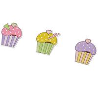 Mopec W121 Wooden Cupcake Sticker 3col. 3.5 cm, Pack of 6, Multi-Colour, One Size, 6