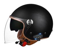 Moped Scooter Crash Helmet DOT ECE Approved, Vintage Jet Open Face Motorbike Helmet with Bluetooth Sun Visor PU Leather for Custom Cruiser Men Women Adult(Q,XXL(63~64cm))