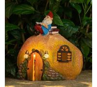 mopha Garden Gnome Statue, Sitting on Stone House Gnome Figurine, Garden Outdoor Decor Patio Yard Lawn Ornament Decoration