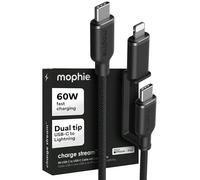 Mophie Charge Stream USB-C to USB-C 1m/3ft Cable with Lightning Adapter - 60W Fast-Charge Universal Charging Cable, MFi Certified, Dual Tip Adapter, Braided, Durable for iPhone, iPad, Android, MacBook