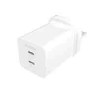 ZAGG mophie Essentials 50W Dual USB-C Fast Charger, Power Delivery PD UK Wall Adapter for iPhone, iPad, MacBook Air, Samsung Galaxy, and More - Charge 2 Devices Simultaneously (White)