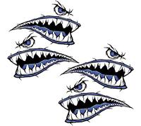 MOPHOEXII 4Pcs Shark Teeth Mouth Kayak Stickers，Kayak Decals Waterproof DIY Funny Graphics Accessories for Kayak Canoe Fishing Boat Car Truck Jet Ski Hobie Dagger Ocean Boat Decoration (Shark-G-4pcs)