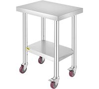 Mophorn Stainless Steel Catering Work Table 24x18 Inch Commercial Kitchen Table with 4 Wheels Commercial Food Prep Workbench with Flexible Adjustment Shelf for Kitchen Prep Table