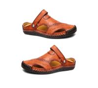 mophrati 1 Pair Leather Man Sandal Spring Summer Breathable Stylish Solid Color Replacement Hiking Travelling Shoes Footwear, Red Brown, 45
