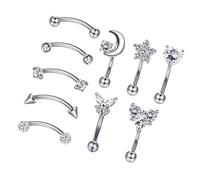 mophrati 10 Pieces Stainless Steel Nose Ring Eyebrow Lip Studs Earring Punk Festive Bold and Edgy