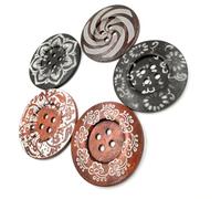 mophrati 10 Pieces Wooden Buttons 4 Holes Flower Painting Sewing Supplies Ornaments Fasteners Button for Crafting Clothing, Type 2
