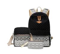 mophrati 3 Pieces Canvas Backpack Shoulder Pouch Organizer Set Zipper Daypack Ethnic School Bags Causal Students Rucksack Bag, Black
