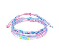 mophrati 3 Pieces Wax Cord Braided Bracelet Beaded Shell Jewelry Drawstring Universal Beach Women Teen Girls Accessories, Pink