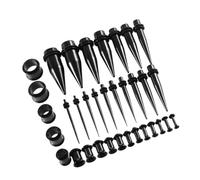 mophrati 36 Pieces Ear Gauges Stretching Kit Plugs 14G-00G Expanders Fashionable and Comfortable, Black, 36 Pcs