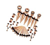 mophrati 36 Pieces Ear Gauges Stretching Kit Plugs 14G-00G Expanders Fashionable and Comfortable, Rose Gold, 36 Pcs