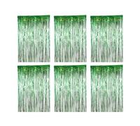 mophrati 6 Pieces Glitter Party Backdrop Metallic Fringe Tinsel Curtain Halloween Bachelor Wedding Baby Shower Props Drape, Green