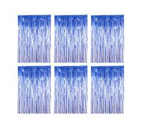 mophrati 6 Pieces Glitter Party Backdrop Metallic Fringe Tinsel Curtain Halloween Bachelor Wedding Baby Shower Props Drape, Blue