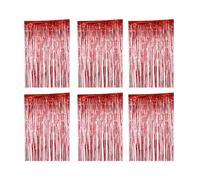 mophrati 6 Pieces Glitter Party Backdrop Metallic Fringe Tinsel Curtain Halloween Bachelor Wedding Baby Shower Props Drape, Red