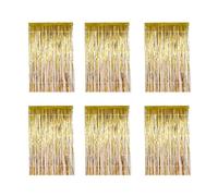 mophrati 6 Pieces Glitter Party Backdrop Metallic Fringe Tinsel Curtain Halloween Bachelor Wedding Baby Shower Props Drape, Gold
