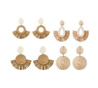 mophrati 6 Pieces Rattan Earrings Geometric Long-time Service Handmade Bohemia Style Exquisite Fashion Premium Material Ear Stud, rattan set, free size