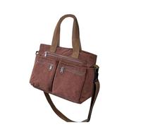 mophrati And Practical Striped Womens Bag For Everyday Foldable And Easy To Carry. Versatile Canvas Shoulder Bag, Coffee color