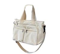 mophrati And Practical Striped Womens Bag For Everyday Foldable And Easy To Carry. Versatile Canvas Shoulder Bag, white