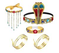 mophrati Beaded Tassel Necklace Egypt Queen Headdress Costume Accessories Snake Beaded Headpiece Crystal Bracelet Party Festivities Fun Dress Up Tassel Necklace Crystal Bracelet
