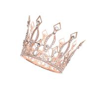 mophrati Beautiful Round Crystal Queen Crowns Headband for Party Bridesmaids Costume, Rose Gold, 9.5cm x 11cm
