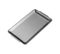 mophrati Beautiful Serving Tray Buffet Dinner Food Serving Tray Stainless Steel Rectangle Metal Plate Barbecue Food Prep Stainless Steel Metal Dinner Plates With Handles, Silver, 32x16cm