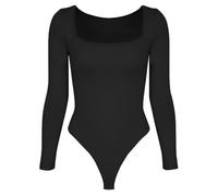 mophrati Bodysuit Women Slim Fit Square Neck Soft Sexy Stretchable Jumpsuit Solid Color Durable Portable Clothing Accessory Lady, S Black