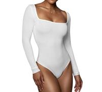 mophrati Bodysuit Women Slim Fit Square Neck Soft Sexy Stretchable Jumpsuit Solid Color Durable Portable Clothing Accessory Lady, S White
