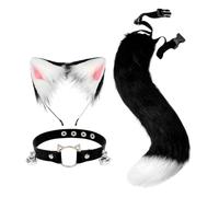 mophrati Charming Brown Cat Ears Tail Cosplay Halloween Plush Headband Party Adults Animal Furry, Black White, 3 pcs