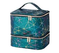 mophrati Double Layer Nail Polish Organizer Tote Built to Hold Nail Polish and Manicure Tools Neatly Organized Zipper Pocket with Handle Art Manicure Tools, Green, 26x20x22cm