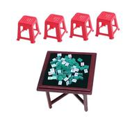mophrati Handmade Dollhouse Mahjong Desk Realistic Props Crafted To Complete Miniature Layout Miniature Mahjong Table Set Dollhouse With Furniture Table Set Props Desk, Green, 4 chair