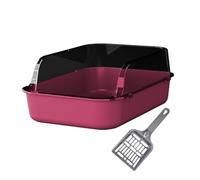 mophrati High Sides Cat Toilet Travel Litter Tray Features Open Top Allowing Easy Access While Preventing Litter Spilling Cat Tray Toilet Pet Indoor Kitty, Pink, 40x28x16cm