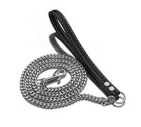 mophrati Leather Handle Portable Leash Rope Precision Made Puppy Training Slip Collar Ease Of Control Dog Leashes, Black, 60cm