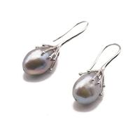 mophrati Natural Fresh Water Gray Pearl Earrings Women Luxury Silver Color Dangle Wedding Fashion Accessory Drop Jewelry Gifts Party
